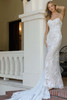 Front view of Essense of Australia D4344 lace fit-and-flare wedding dress