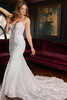 Side view of D4368 fit-and-flare wedding dress with lace train