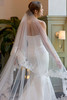 Back view of D4369 satin wedding dress with cathedral veil