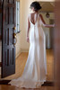 Back view of D4439 satin bridal gown with V-back and button detail