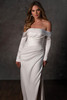 Front view of D4446 off-the-shoulder column bridal gown with detachable sleeves