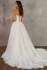 Back view of D4454 organza wedding dress with lace-up back and sweeping train