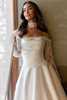 Close-up of D4457 wrapped satin bodice with lace sleeves and scoop neckline