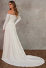 Back view of D4470 long sleeve wedding dress with sweeping train