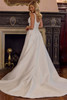 Back view of D4471 satin wedding gown with cathedral train