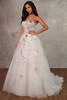 Front view of D4482 floral A-line wedding gown without veil