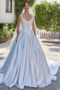 Front view of Essense of Australia D4485 satin ball gown wedding dress in French Blue