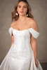 Close-up view of D4493 scoop neckline and detachable off-the-shoulder straps