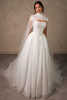 Front view of Essense of Australia D4553 lace ball gown with detachable lace cape