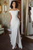 Front view of Essense of Australia D4563 matte crepe wedding dress with front slit