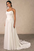 Front view of D4568 strapless Belle Satin wedding dress without sleeves