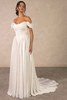 Front view of D4568 A-line satin wedding dress with detachable sleeves