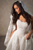Close-up view of D4573 scalloped sweetheart lace bodice with veil