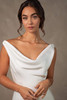 Close-up of D4574 draped cowl neckline and satin bodice