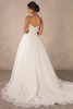 Back view of D4580 gown with V-back and sweeping organza train