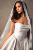 Close-up view of D4602 soft scoop neckline and draped Mikado bodice
