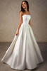 Three-quarter front view of D4602 ball gown with basque waist