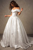 Back view of D4604 satin jacquard ball gown with pleated skirt