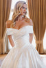 Close-up view of D4604 off-the-shoulder neckline and basque waist