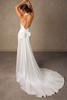 Back view of D4614 dress with open back and detachable train with bow