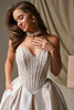 Detail view of Ashland sweetheart neckline and Chantilly lace corset bodice