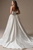 Back view of Hudson satin ball gown with covered buttons and sweeping train