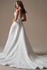 Back view of Lawrence wedding dress with deep V-back and covered buttons
