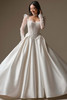 Front view of Maggie Sottero London satin ball gown with long beaded lace sleeves