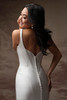Back detail of Melissa Marie satin dress with covered button closure
