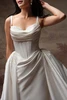 Close view of Melissa Marie dress with draped pearl sweetheart neckline