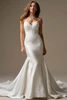 Front view of Serafina Lane strapless satin and lace wedding dress