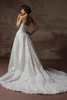 Back view of Serena lace dress with covered buttons and train