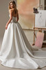 Back view of Yuma dress with covered buttons and sweeping train