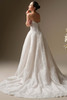 Back view of Angelica strapless wedding dress showing beaded lace train and covered buttons