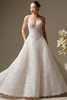 Front view of Angelica strapless beaded lace A-line wedding dress with basque waist