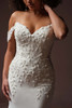 Close front view of Blair wedding dress showing sweetheart neckline and 3D beaded lace motifs