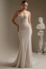 Front view of Cooper wedding dress showing pearl tank straps and fitted silhouette