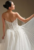 Back detail of Jayna ball gown showing illusion bodice and covered buttons