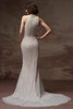 Back view of Oleta dress showing extended beaded illusion train