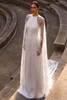 Front view of Ailen dress styled with detachable lace cape