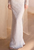 Front detail of Aniou lace dress showing fitted column skirt
