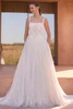 Front view of Pronovias Byada square neck lace wedding dress