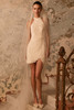Front view of Pronovias Ednith pearl beaded mini wedding dress
