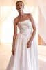 Front detail of Elihana dress showing strapless neckline and draped bodice