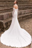 Back view of Etagy crepe and lace train wedding dress