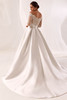 Back view of Flintor lace bodice and Mikado train wedding dress