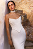Close view of Gionnie cat-eye neckline and basque corset dress