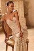 Front view of Guendy strapless fully beaded sheath wedding dress
