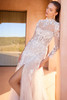 Side view of Lirba detachable yoke and illusion sleeve dress