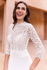 Close view of Melanite Chantilly lace bodice and sleeve dress